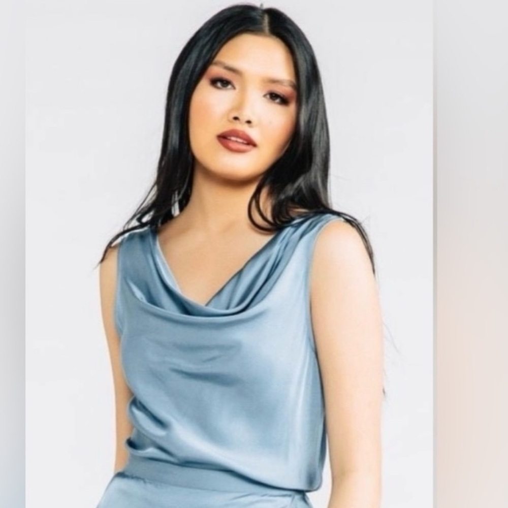 NWT Chloé Kristyn Chloe Satin Baby Blue Cami Tank Draped Elegant Feminine Summer